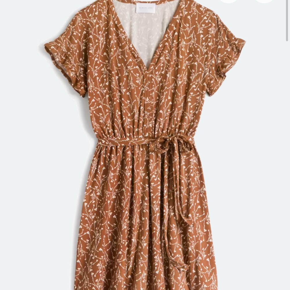 French Grey Rust Floral Midi Dress